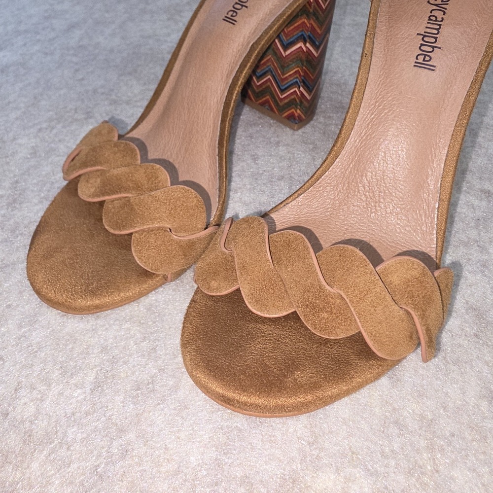 Jeffrey Campbell Lindsay Brown Suede Geometric Designer Block Heel Size 5